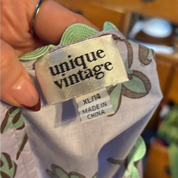 Unique Vintage Lavender & Mint Green Floral Print Peplum Honeybun Top - XL/14 - Picture 7 of 8